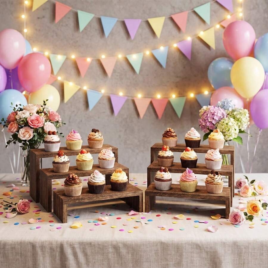 6pcs Display Wood Stand, Woode - Cupcake Stand Tier recension och pris