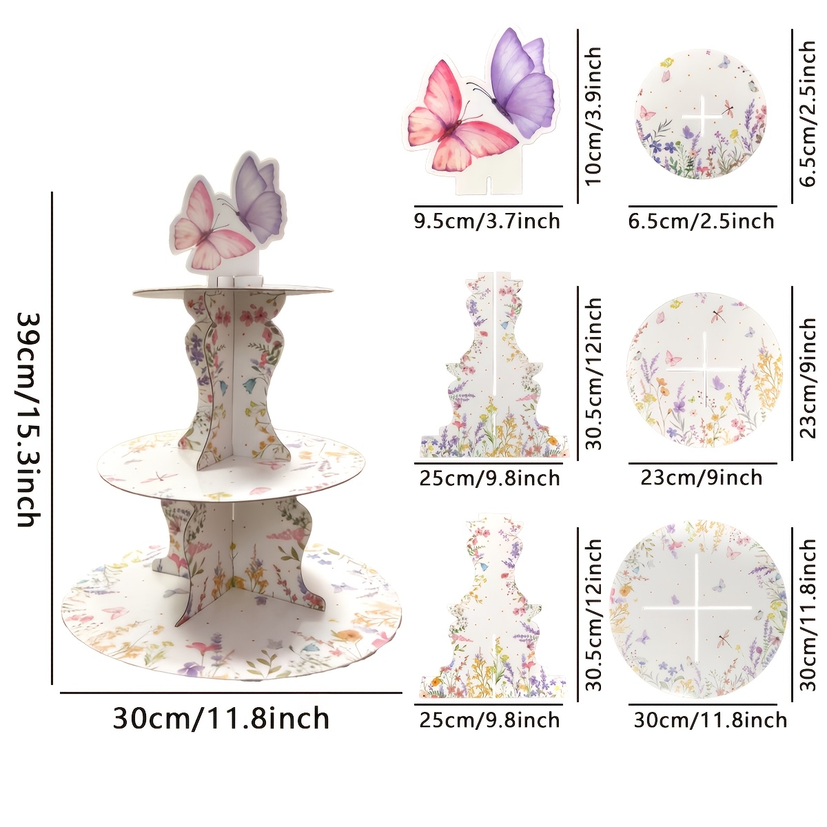 3-Tier Wildflower Butterfly Ca - Cupcake Stand Tier recension och pris