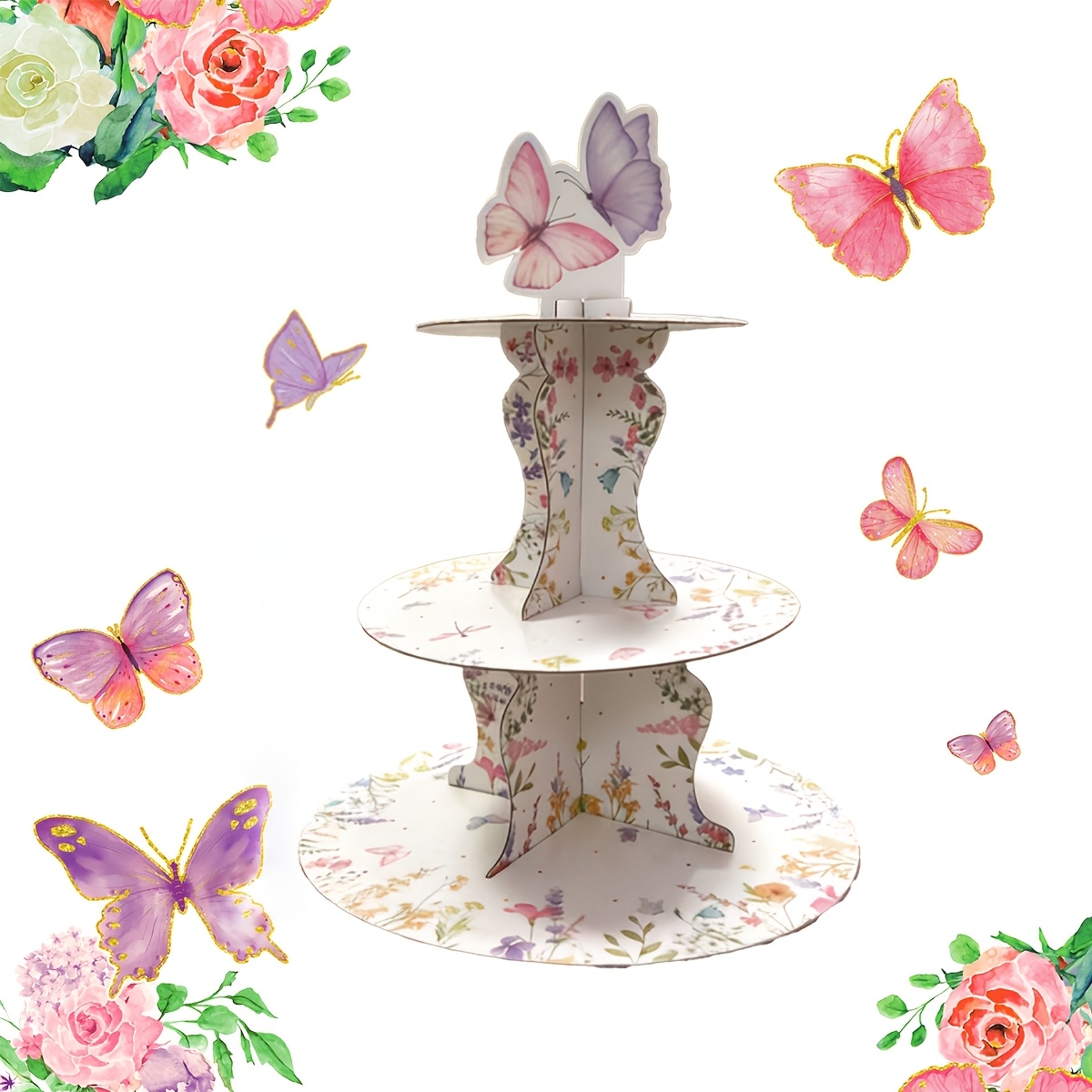3-Tier Wildflower Butterfly Ca - Cupcake Stand Tier recension och pris